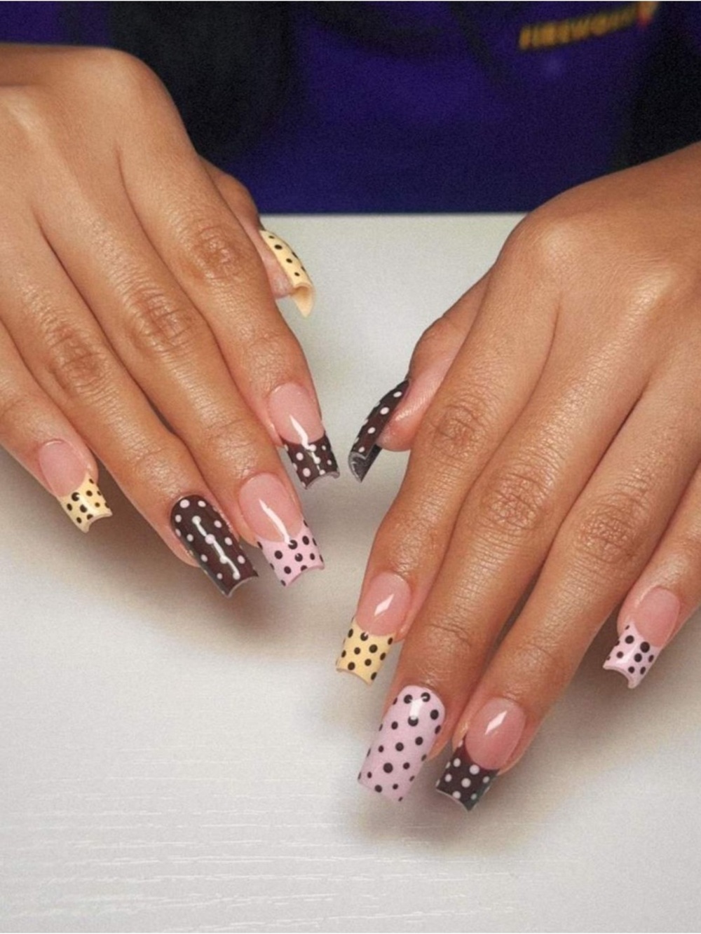 Polka Dot Pastel Press-On Nail Set - Pink, Brown & Yellow